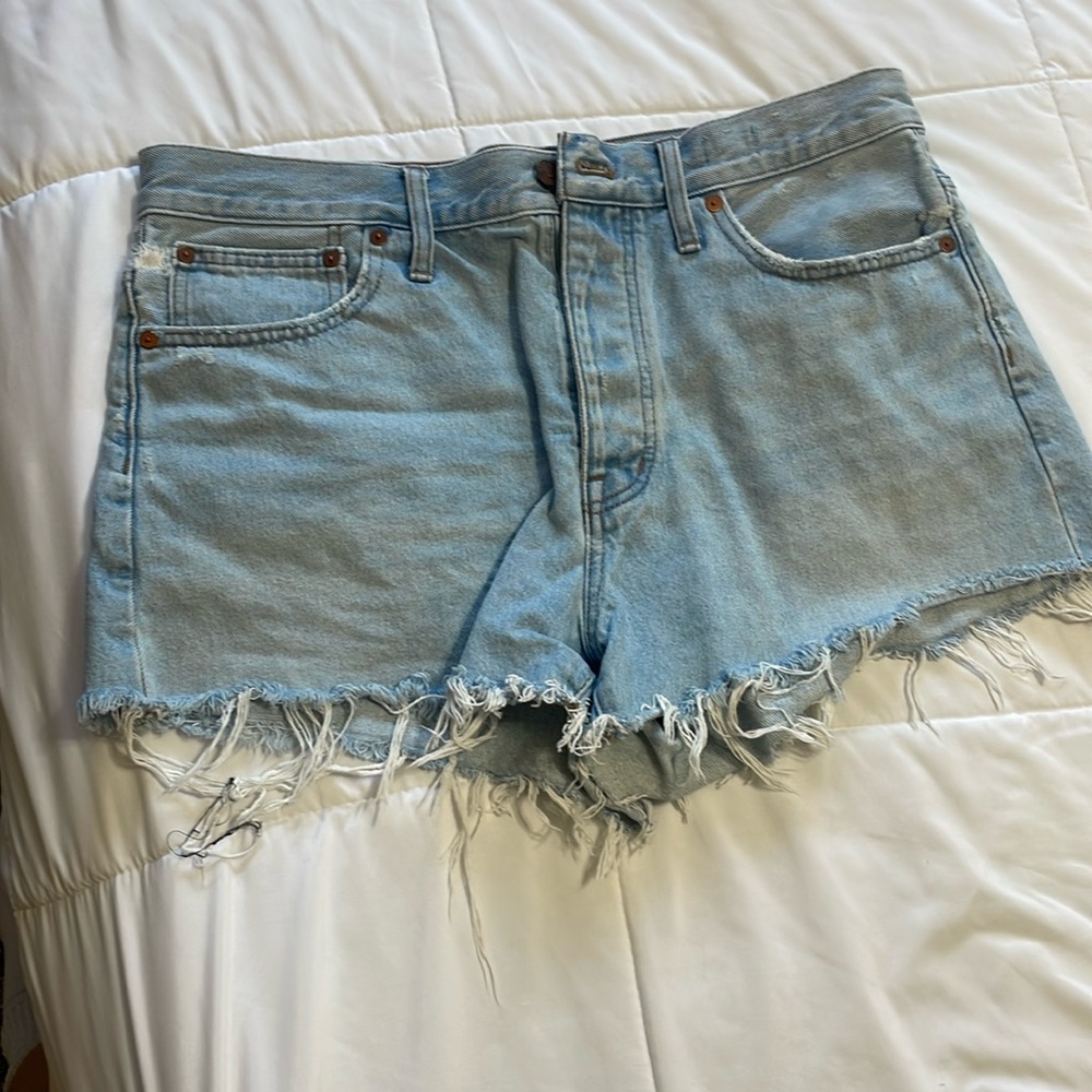 Madewell Light Blue Denim Frayed Hem Women Shorts